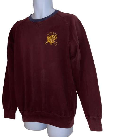 Vintage Ralph Lauren Rugby Polo Sweatshirt Mens L Burgundy Well Worn Embroidered - Picture 5 of 10